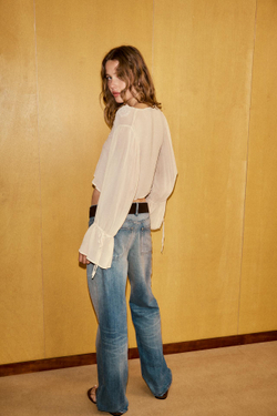 ZARA ТОП С ВЫШИВКОЙ И ЗАВЯЗКАМИ, ЦВЕТ РОЗОВОГО ДЕРЕВА