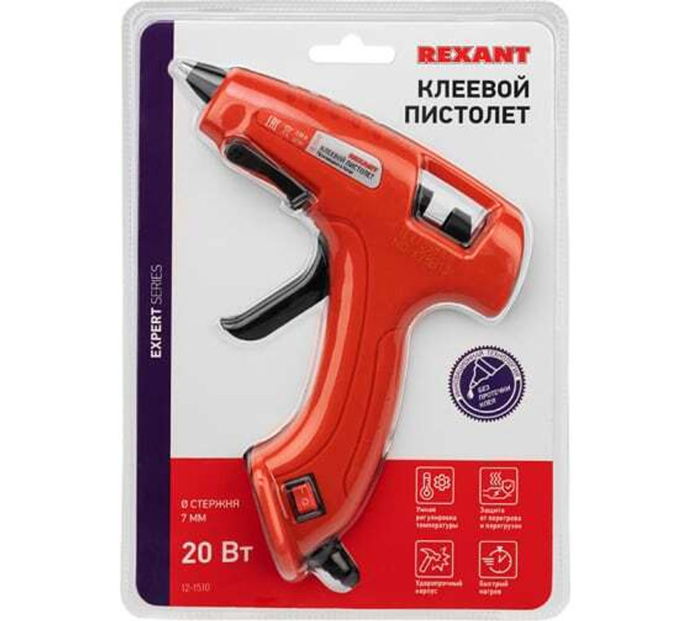 ПИСТОЛЕТ КЛЕЕВОЙ REXANT 20ВТ Ø7ММ ЭКСПЕРТ 12-1510