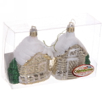Елочные игрушки «Домик в лесу» 7 см (набор 2 шт), Золото