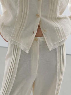 Massimo Dutti Рубашка из смесового хлопка с вышивкой, натуральный, кремовый