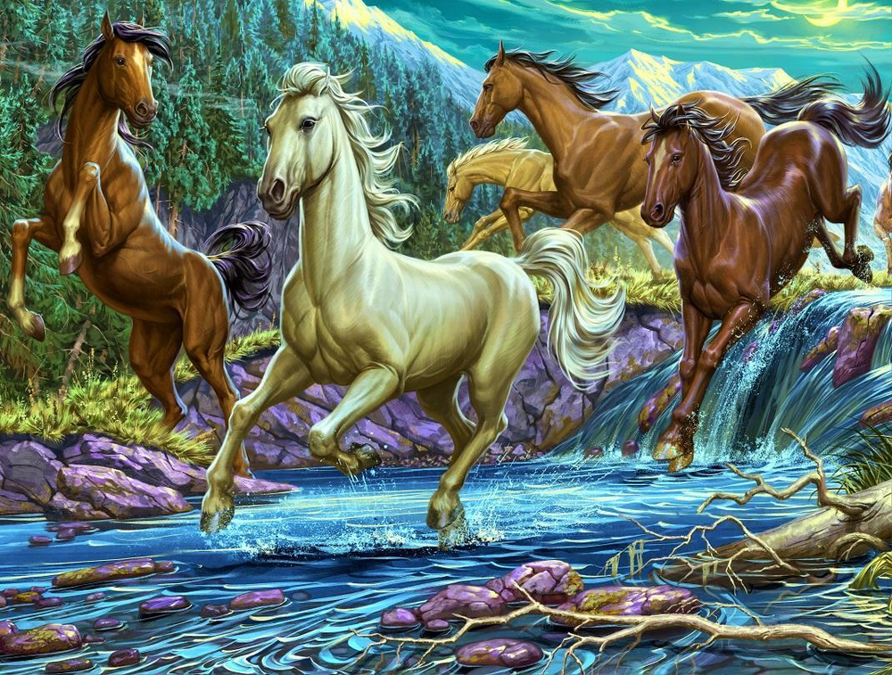 Картина по номерам 30х40см. "Стадо ночных лошадей" 20цв. ( Арт. ХК-6611)