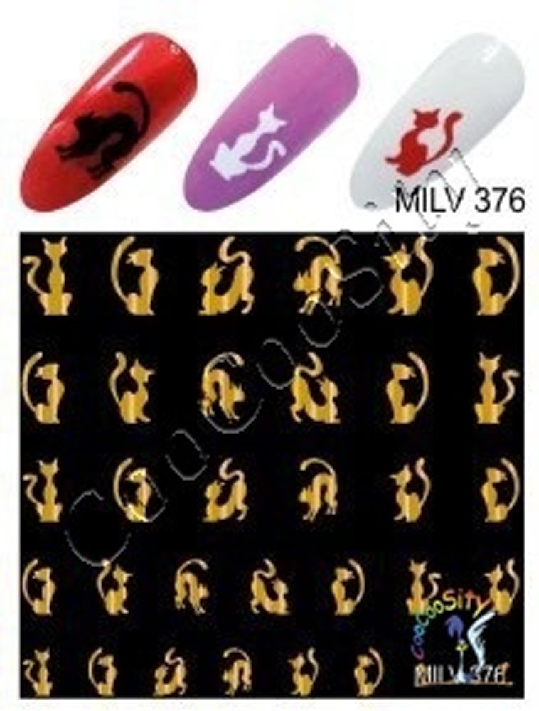 Слайдер-дизайн для ногтей Кошки milv 374 золото