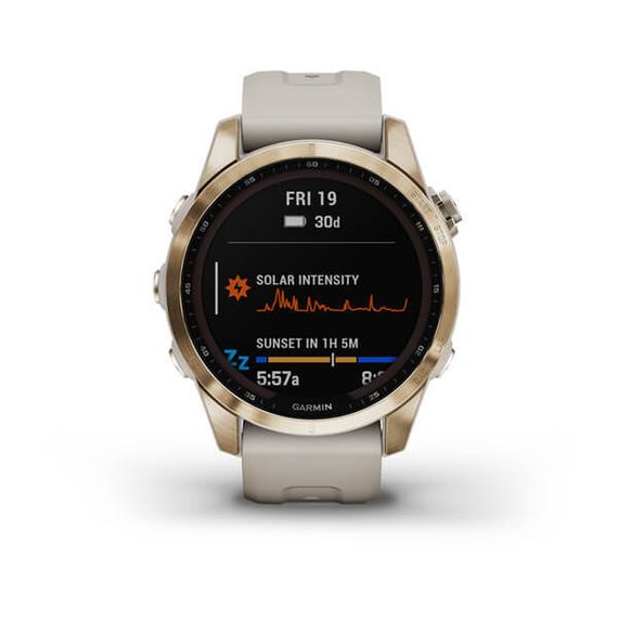 Умные часы Garmin FENIX 7S Sapphire Solar титановый кремово-золотой с светло-песочным силиконовым ремешком