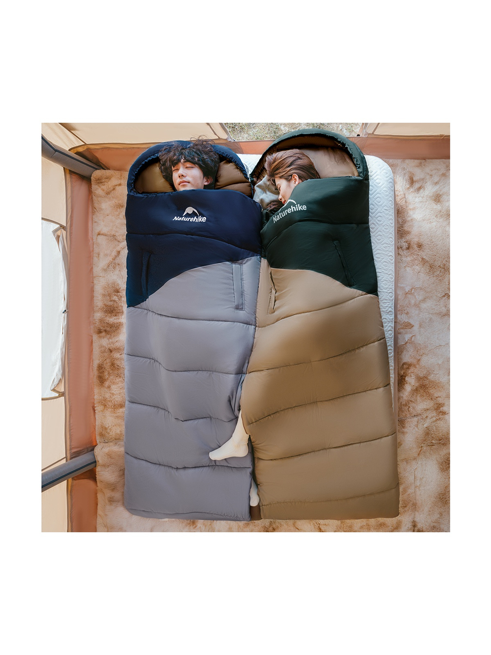 Спальный мешок Naturehike Sunny Day PL02 CNK2550WS028 U450, зеленый с коричневым, молния справа