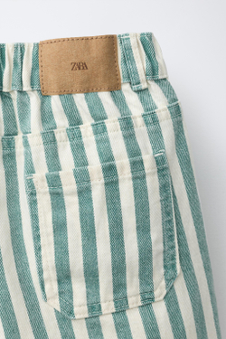 ZARA ДЖИНСОВЫЕ ШОРТЫ BAGGY В ПОЛОСКУ, ЗЕЛЕНАЯ ПОЛОСА
