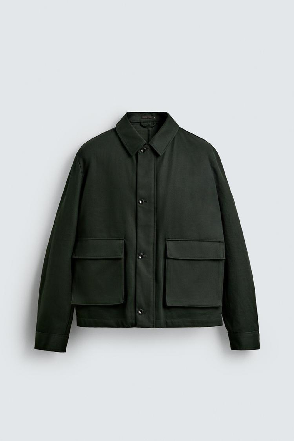 ZARA КУРТКА КЛАССИЧЕСКОГО КРОЯ С КАРМАНАМИ, ТЕМНО-ЗЕЛЕНЫЙ