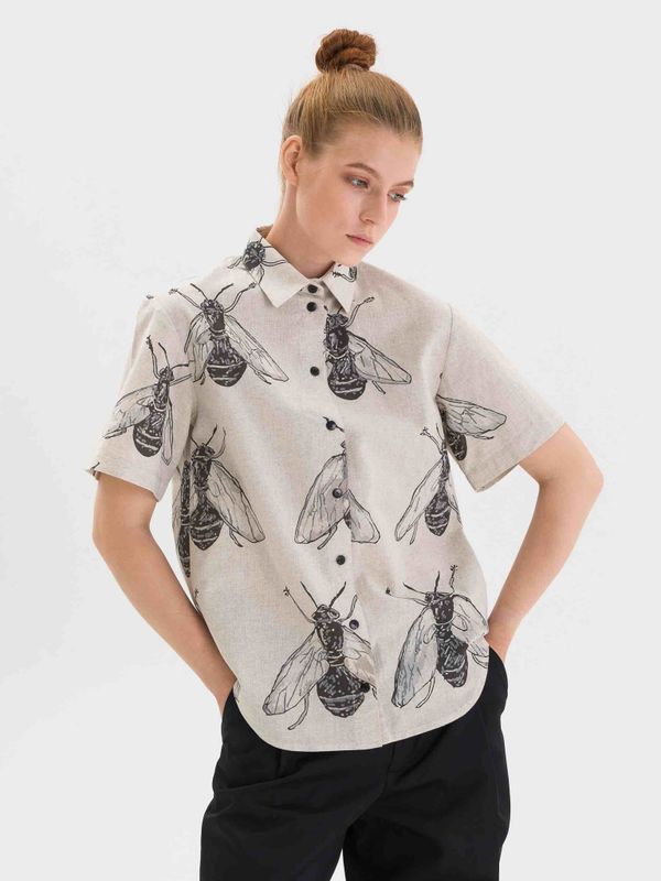 Рубашка Насекомые короткий рукав Женская Бежевая V.2 - фото 1