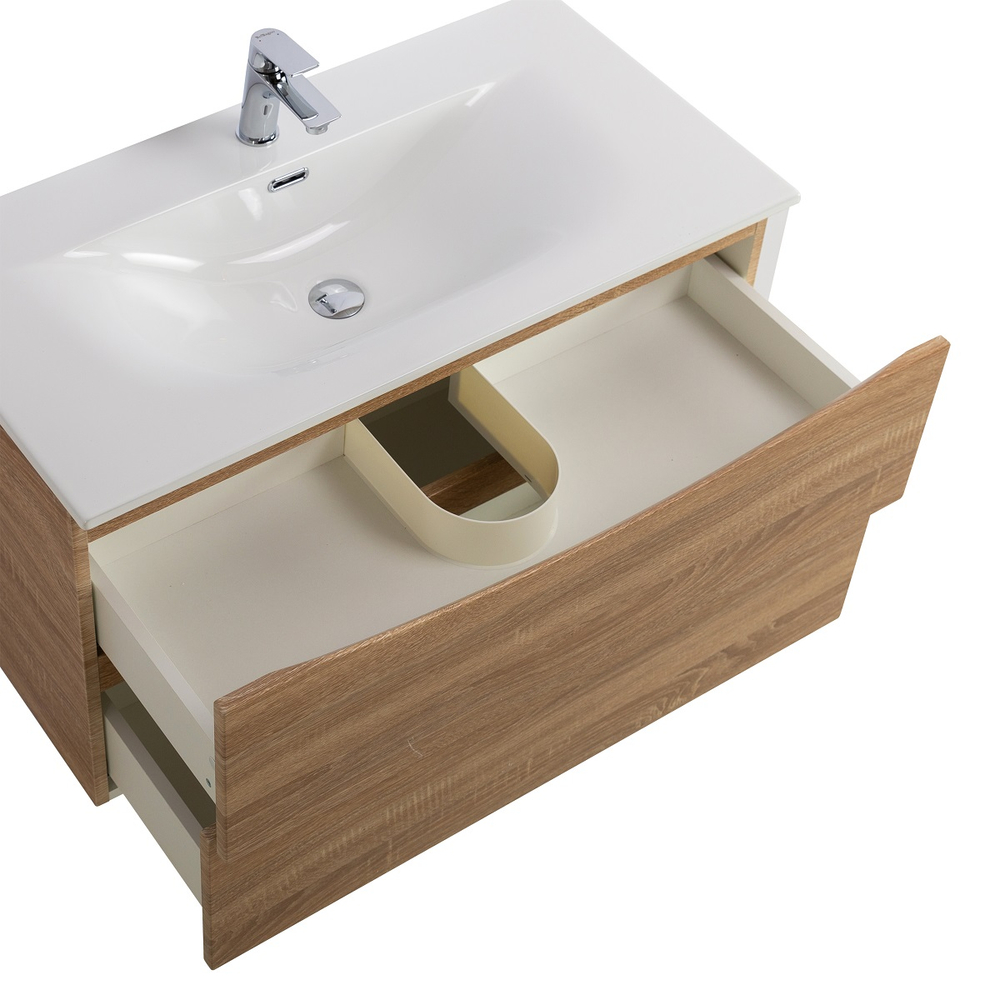 Тумба с раковиной подвесная BelBagno MARINO-CER-N-800-2C-SO-WO-P Rovere Bianco, раковина белая BB-8099-80