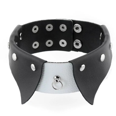 Ошейник воротничок с поводком цепочкой кожа черный белый