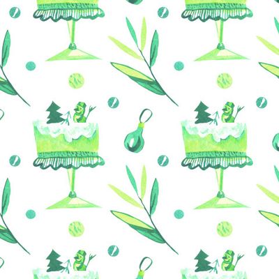 Бесшовный акварельный принт зелёным рождеством