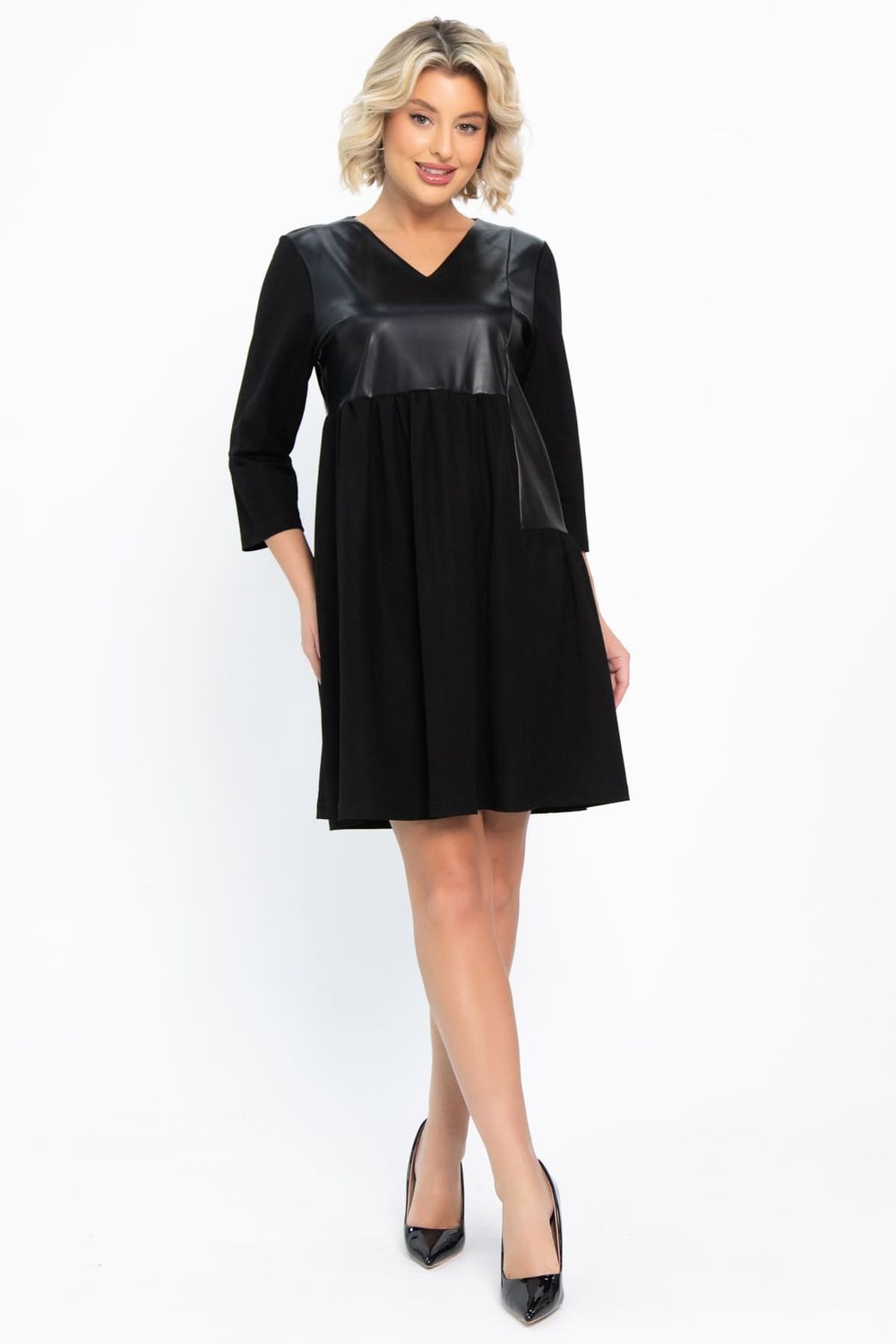 Платье со вставками из экокожи Эллис (черное) П14724-8М LT Collection