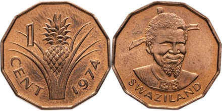 Эсватини (Свазиленд) 1 цент, 1974 Король Собуза II XF
