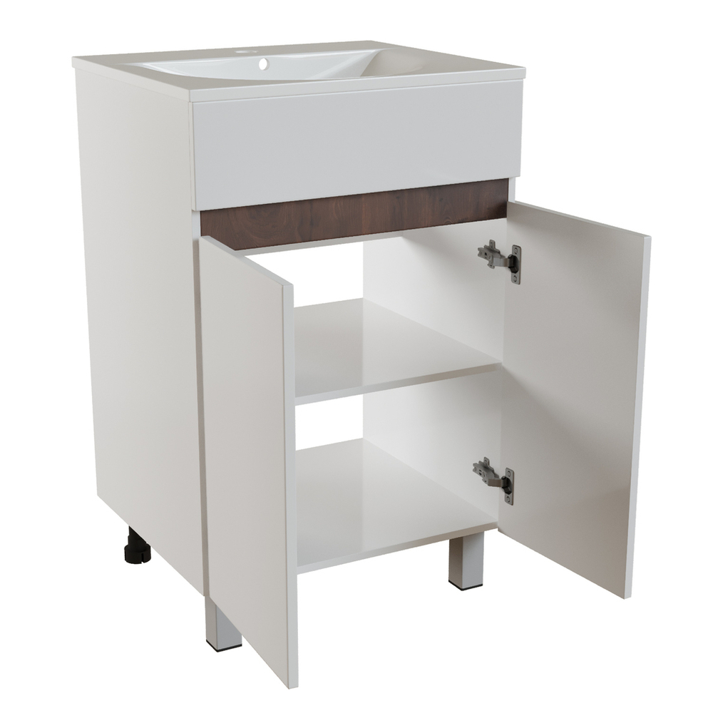 Тумба д/ванной "БРИКС-50" 2 ст.белый/дуб вотан под рак."Breeze 50"меб. (Sanita Luxe)(ПВХ) (разбор)