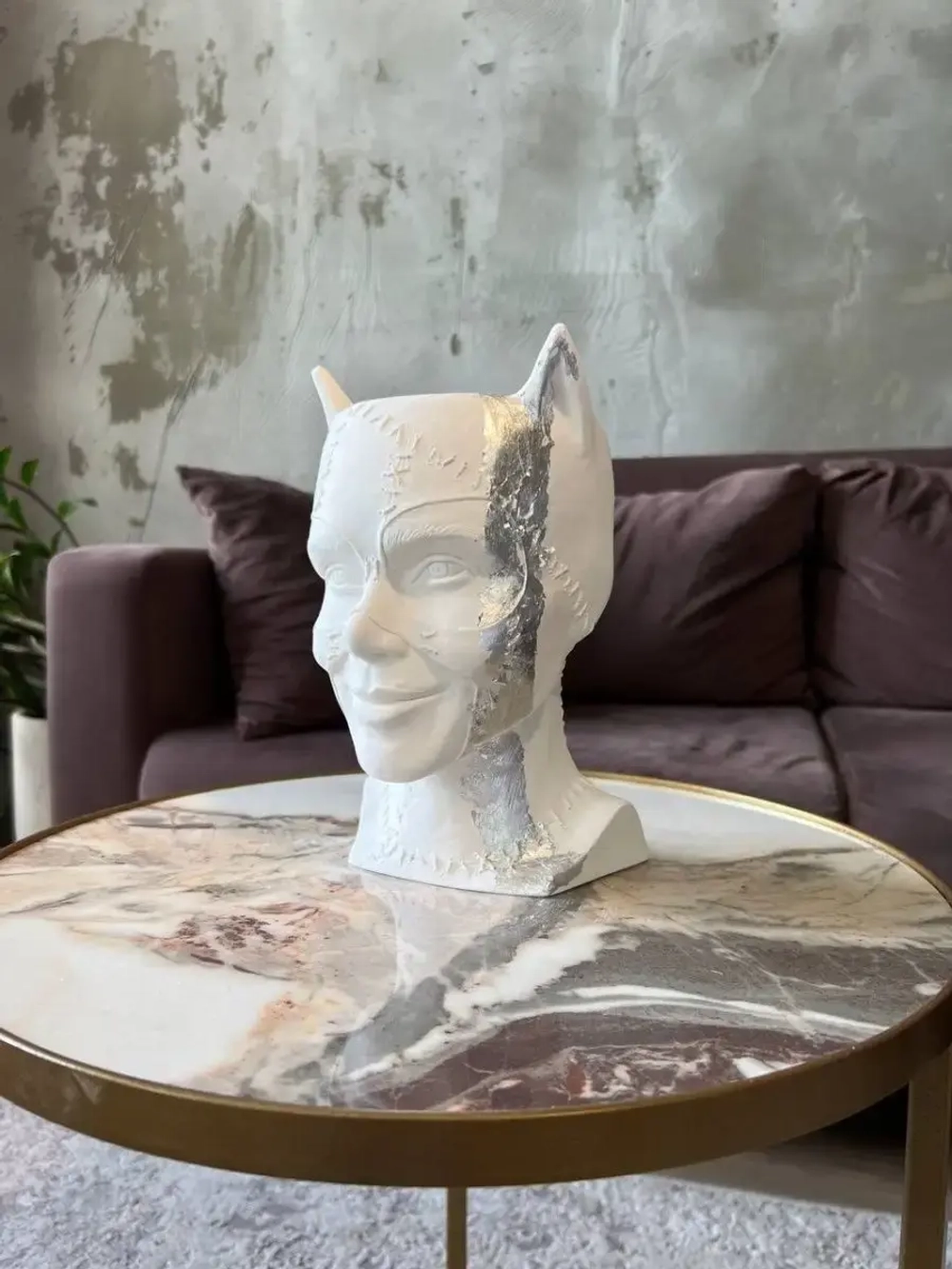 Кашпо Кошка Гипсовая голова Ваза скульптура горшок