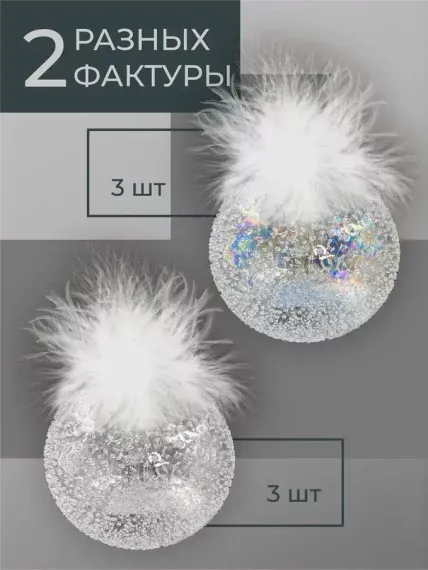 Набор стеклянных шаров Ледяной дождь 100 мм., 6 шт., прозрачный, Christmas DeLuxe (14032)