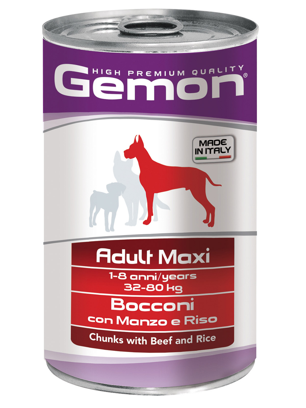 Влажный корм Gemon Dog Maxi для взрослых собак крупных пород, кусочки с говядиной и рисом 1250 г