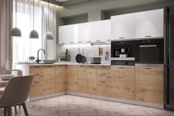 Модульный кухонный гарнитур «Дуся» 1800/3200 (белый бриллиант/дуб бунратти), ЛДСП, ДСВ Мебель