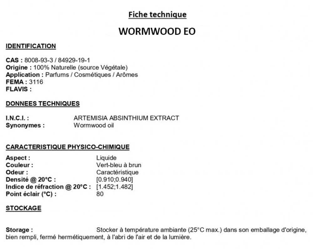 WORMWOOD EO / ВОРМВУД ( ПОЛЫНЬ ) ЭМ CAS 8008-93-3 ; 84929-19-1