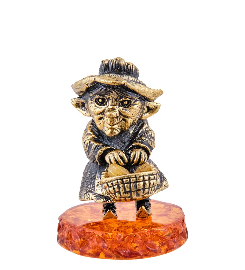 Народные промыслы AM-3650 Фигурка «Гном Бардзуки Джустина» (латунь, янтарь)