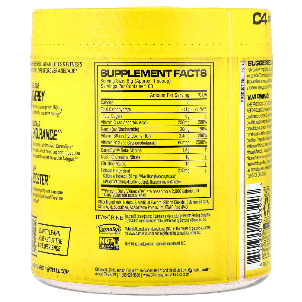 C4 / Cellucor, C4 Original Explosive, перед тренировкой, фруктовый пунш, 390 г (13,8 унции)