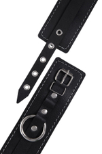 Черные двухслойные кожаные оковы с белой строчкой
