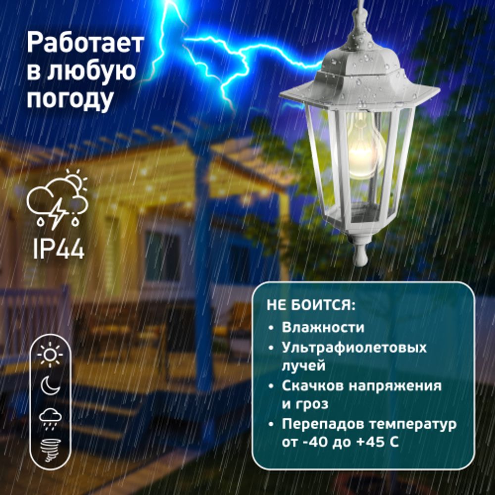 Садово-парковый светильник ЭРА НСУ 06-60-001 белый 6 гранный подвесной IP44 Е27 max60Вт
