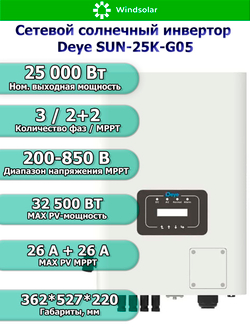 Сетевой солнечный инвертор DEYE-SUN-25K-G05 (25kW / 3P / PV 32.5 kW)