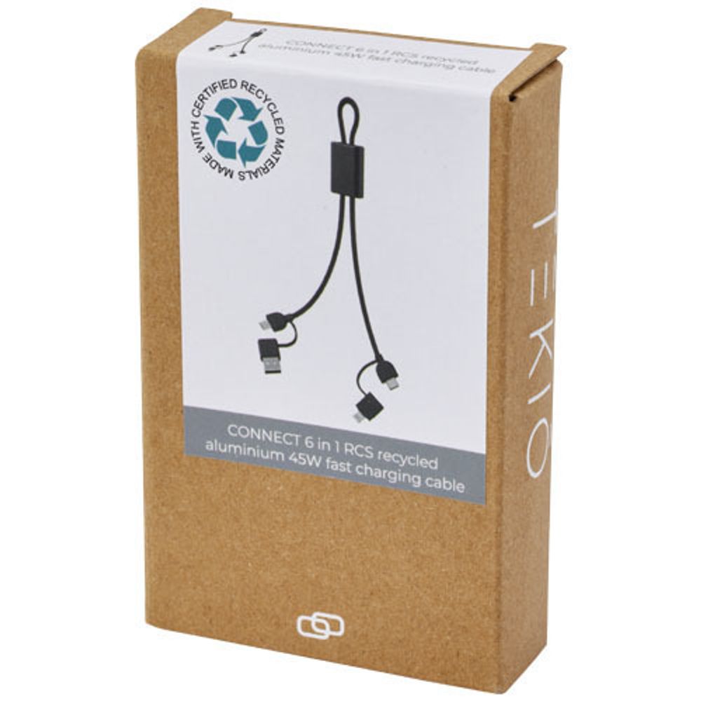 Кабель для быстрой зарядки Connect «6 в 1» из переработанного алюминия, сертифицированного по стандарту RCS, мощностью 45 Вт