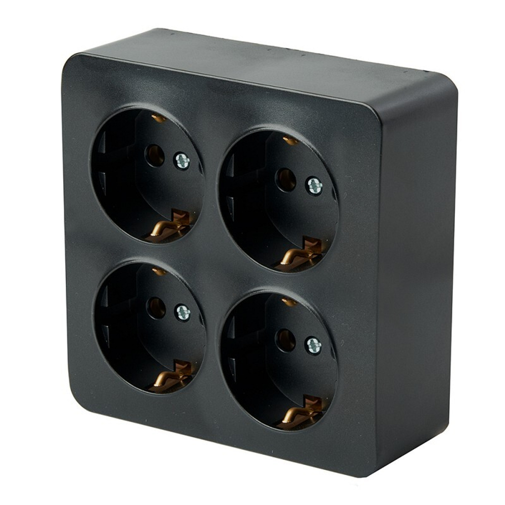Розетка 4-местная с/з открытой установки. квадрат. 250В. 16А. IP20. серия София. черный. MST16-14S-02