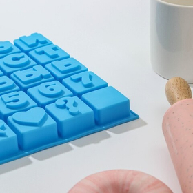 Форма силиконовая  «Алфавит и цифры», 50 ячеек, 35х18,5х2 см, цвет МИКС