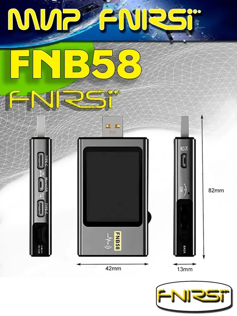 USB-тестер FNIRSI FNB58 напряжения тока и мощности / цифровой портативный Bluetooth