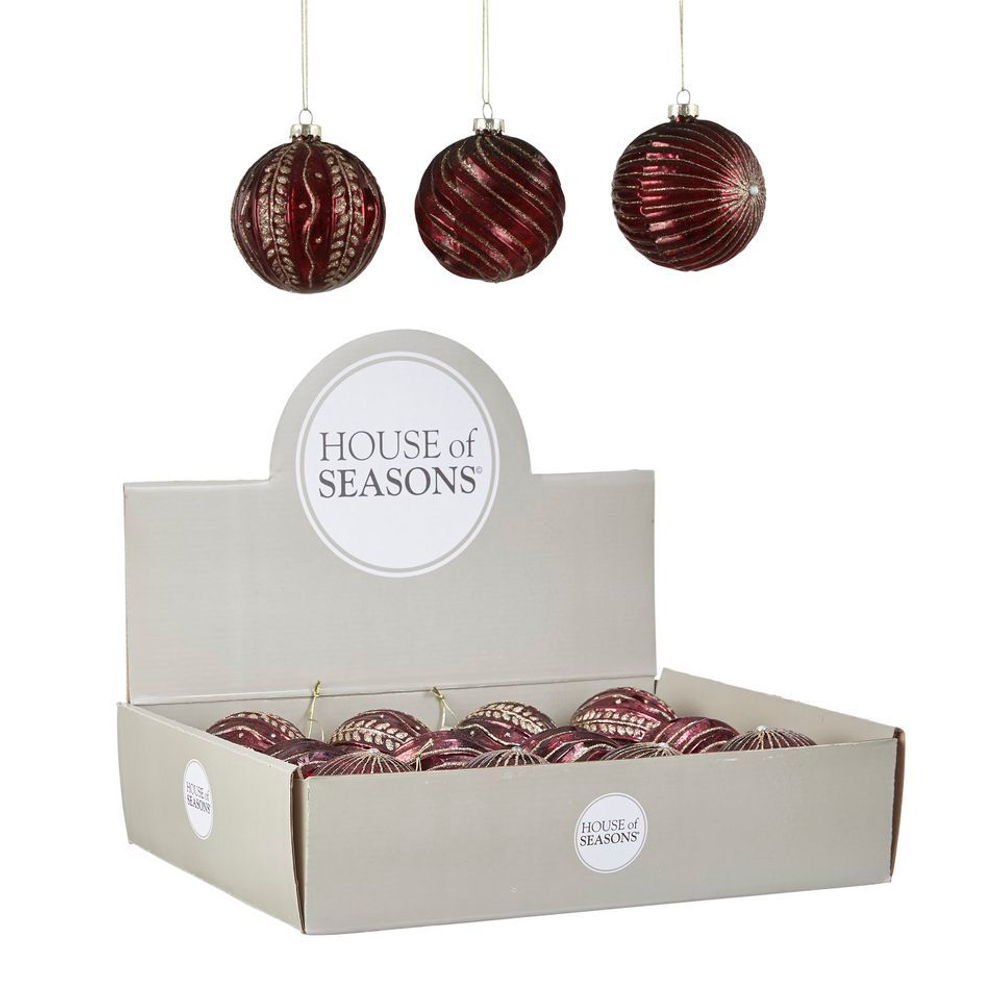 Набор елочных игрушек 12шт 8см House of Seasons Шар пурпурный 3 вида 84002