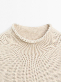 Massimo Dutti Трикотажный свитер с высоким воротником, песочный