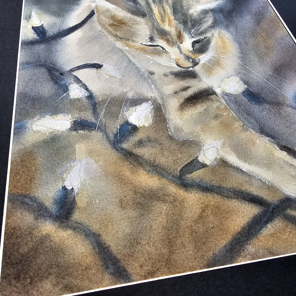 Картина авторская акварельная в паспарту 30х40 см на стену для интерьера "Шалунишка"