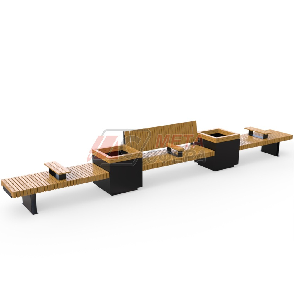 Скамейка Rail Road 03 с 2-мя вазонами и подлокотниками