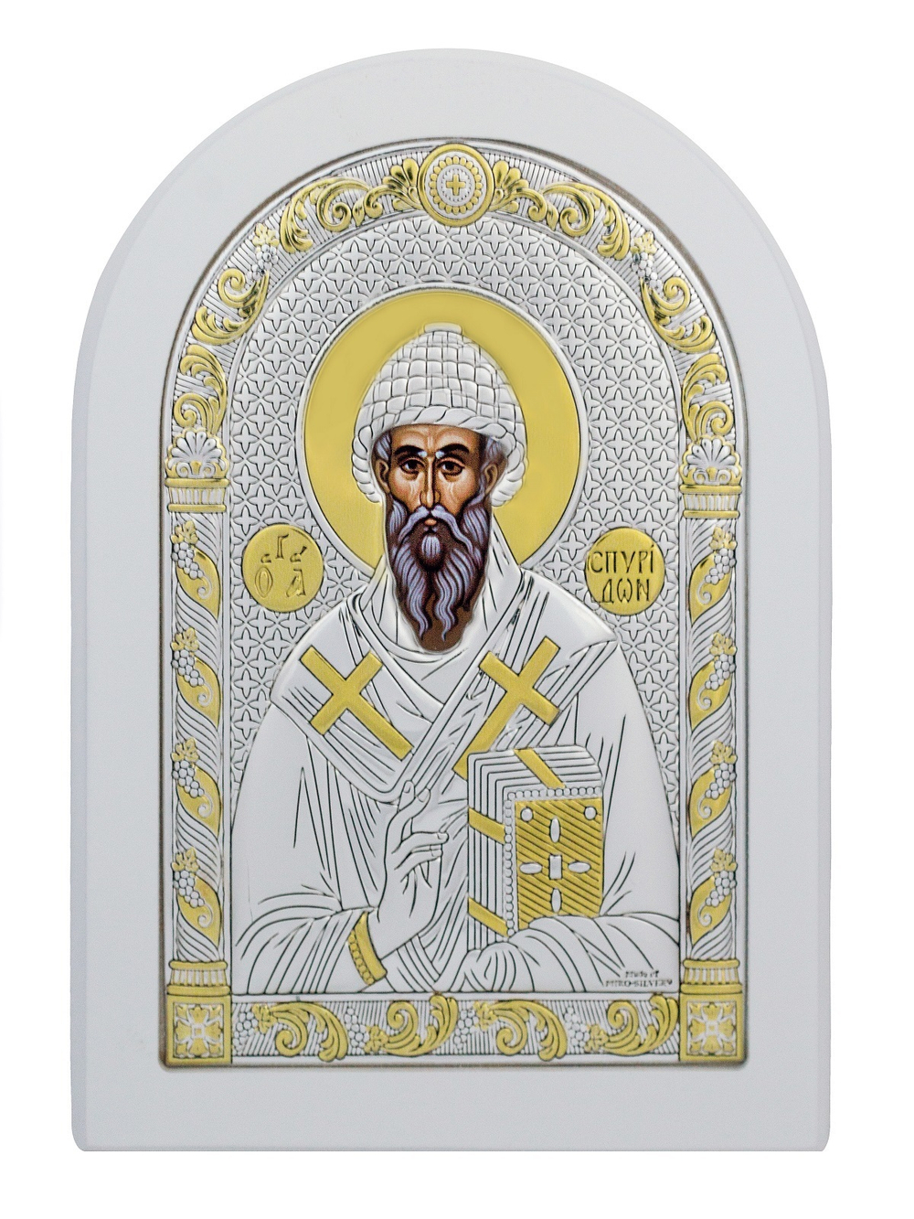 Спиридон, икона арочная, белое дерево 120х160