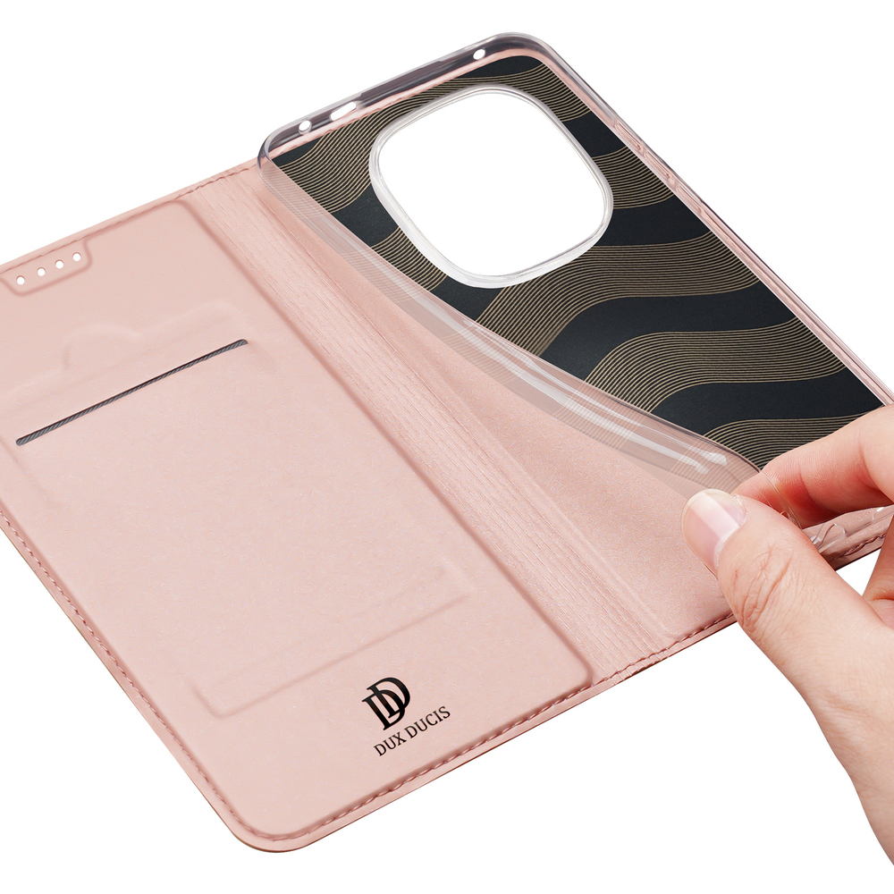 Чехол книжка из PU кожи розового цвета от Dux Ducis для Xiaomi Redmi Note 14 Pro+ 5G, серия Skin Pro Series Case