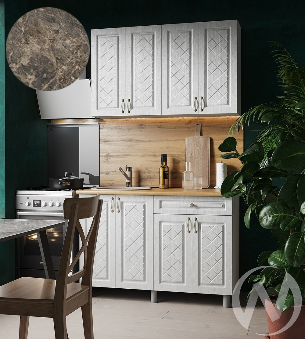 Кухня Вильма 1.2м (корпус белый/арктик; арктик) 38мм королевский опал