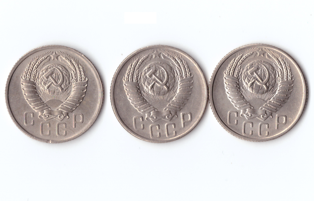 Комплект монет (3шт.) 15 копеек, 1955,56,57, UNC