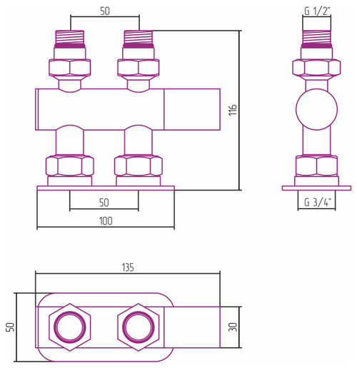 Вентиль Сунержа 2х1/2" прямой маховик-шар EU50
