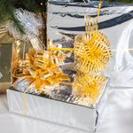 Текстильный бант Шар, Широкая полоса, Золото, Металлик, 15 см, 1 шт.