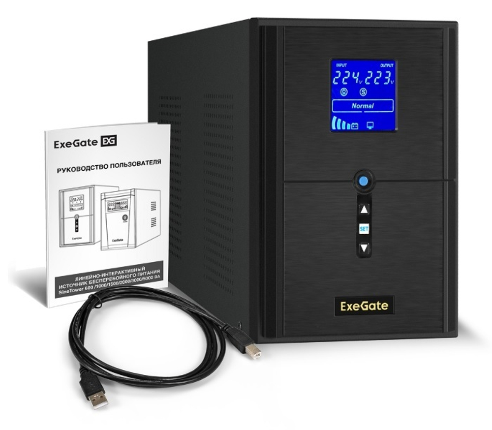 Источник бесперебойного питания  Exegate SineTower SN-2000.LCD.AVR.3SH.1C13.RJ.USB