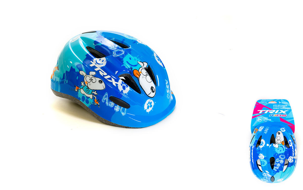 Шлем вело TRIX детский кросс-кантри 9 отверстий регулировка обхвата S 48-54см Out Mold синий dog