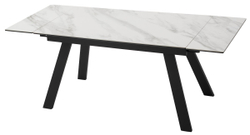 Стол МОРИС-2 140 БЕЛЫЙ МРАМОР АКТИВНЫЙ , керамика / Черный каркас, М-City