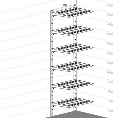 Стеллаж металлический навесной металлик серебристый (серый), 2200*600*450 мм