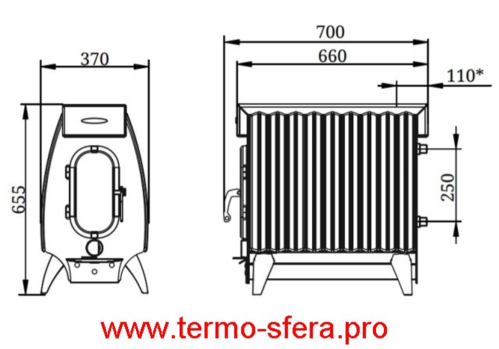 Печь длительного горения ТМФ Огонь-Батарея 9 Лайт Серый металлик