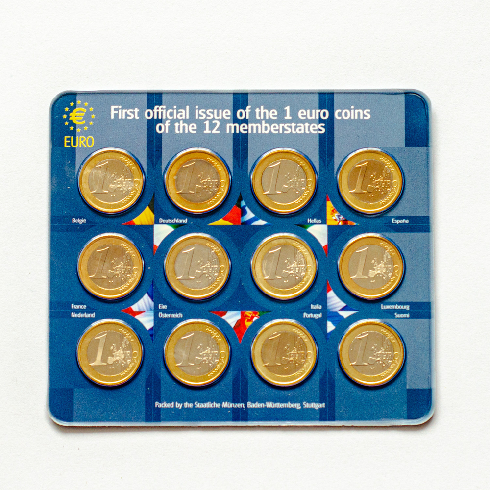 First Official Issue of the 1 Euro Coins of the 12 Memberstates