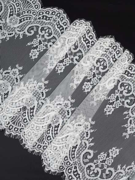 Кружево шантильи теплое белое неэластичное ширина 36 см КУПОН 3 м (грязь)