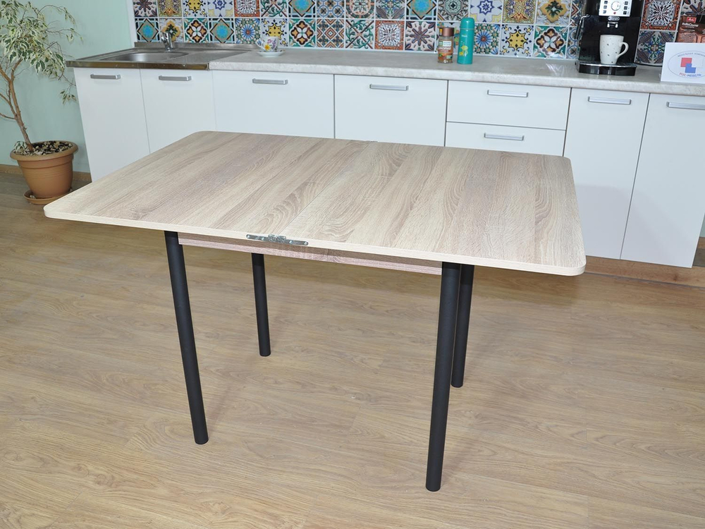 Эко 80х60 стол обеденный раскладной / Дуб Сонома/черный