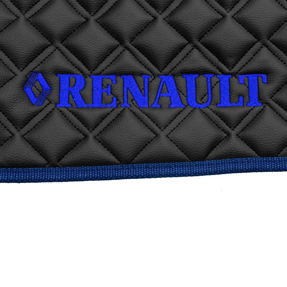 Ковры RENAULT T (автомат) (экокожа, черный, синий кант, синяя вышивка)